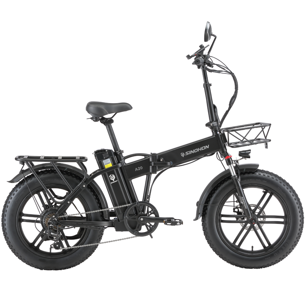 SINOHON A20 Folding Electric Bike 1000W Peak Motor, 48V 22Ah Removable Battery, 28MPH, 20"x4.0 Fat Tires, 7-Speed Ebike,IP65,Alloy Aluminum